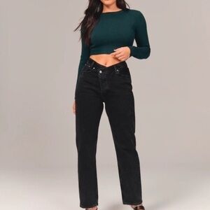 Abercrombie & Fitch THE DAD CURVE LOVE 24 Black Straight Leg Jeans